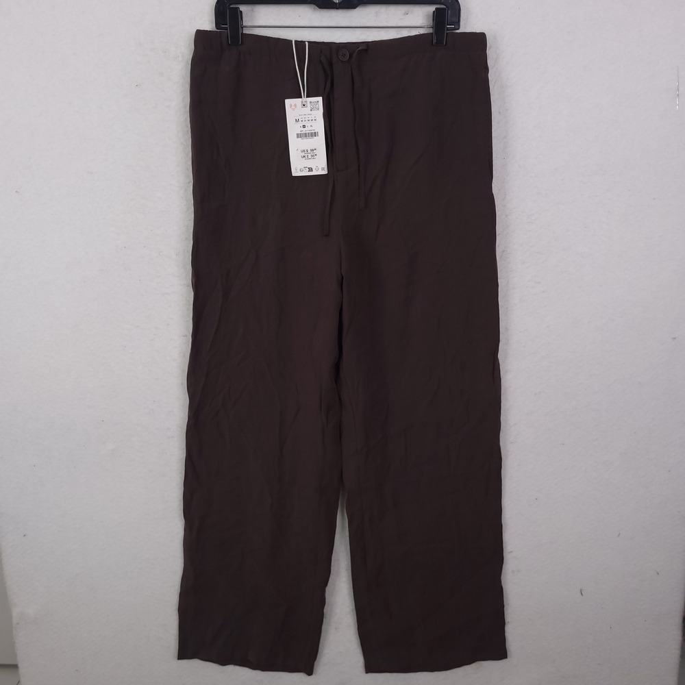 Zara Straight Leg Drawstring Pants Mens M Brown Relaxed Trousers 4277/029/700